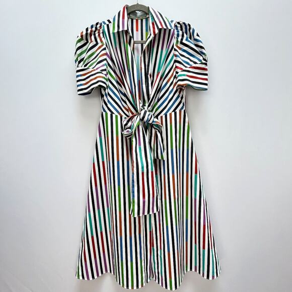 Silvia Tcherassi Roopal Color-Block Shirt Dress in Sangria Stripes, Sz S - Picture 8 of 14